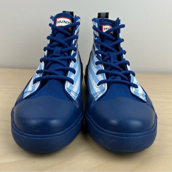 Hunter Kids Size 5.0 Target Blue & White Striped Rain Ankle Boots Lace Up - Picture 5 of 11